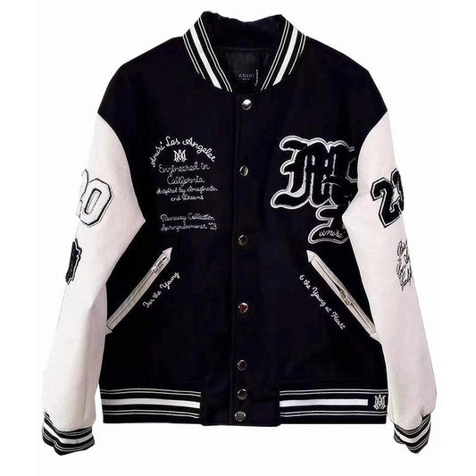 AMIRI Appliquéd Embroidered Wool-Blend and Leather Varsity Jacket