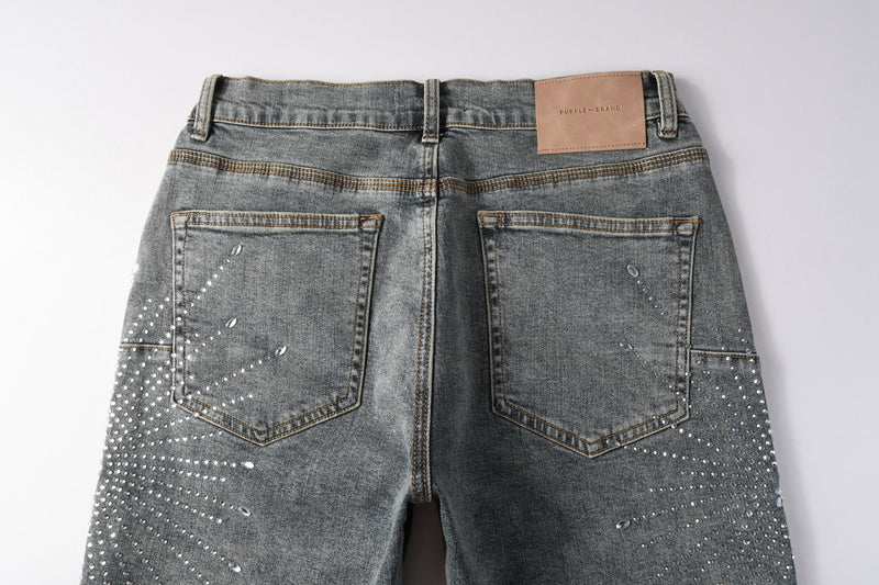 Purple Brand Crystal Diamond Denim Shorts #5093