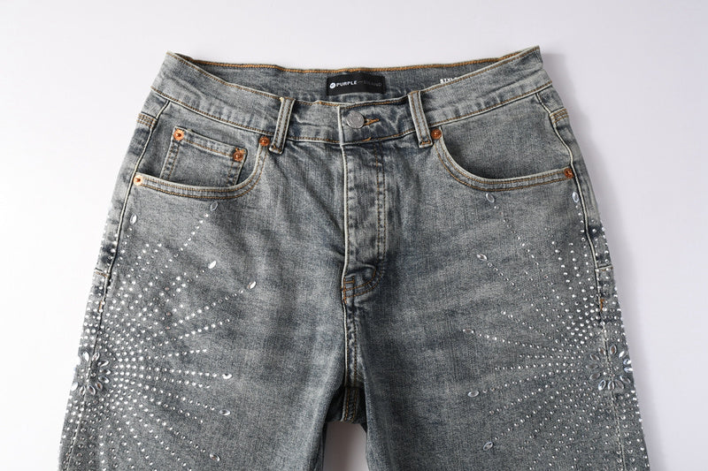 Purple Brand Crystal Diamond Denim Shorts #5093