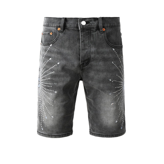 Purple Brand Crystal Diamond Denim Shorts #5094