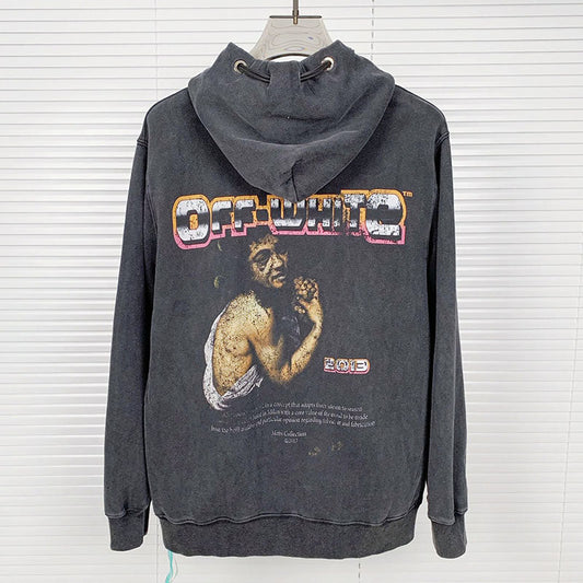 OFF-WHITE Washed and distressed character pattern Hoodies